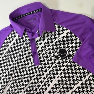 Tattoo Golf Performance Polo Mens Size M Purple Houndstooth Skull Golfing Edgy